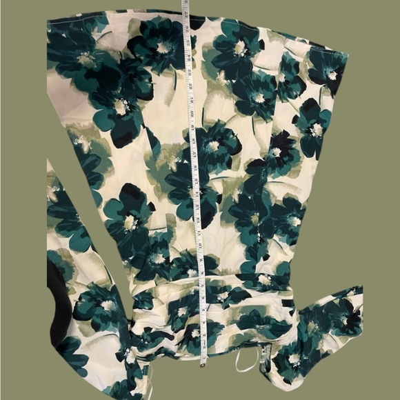 Abercrombie & Fitch Warm Green and Cream Tones Bodycon Dress with Puff Sleeves - Picture 8 of 10